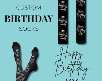 Calcetines personalizados de feliz cumpleaños, unisex, divertidos y personalizados para fiesta de cumpleaños, bonito regalo de cumpleaños importante.