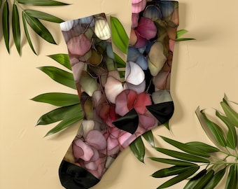 Elegant Stained Glass Floral Design Socks, Unisex, Elegant Botanical Pattern, Artistic Gift for Art Lover, Delicate Watercolor Flowers