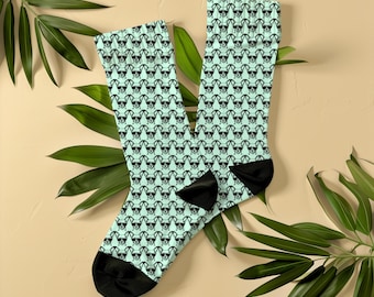 Calcetines de chihuahua con estampado completo, unisex, verde menta, con gafas de sol, regalo original para dueños de chihuahuas.