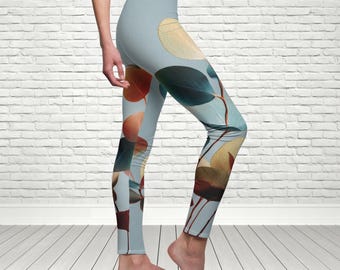 Leggings minimalistas de eucalipto, Zen Activewear, calças de ioga em tons terrosos de sálvia e azul-petróleo, presente para mulheres, calças de ioga artísticas e conscientes, natureza orgânica