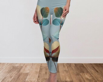 Leggings minimalistas de eucalipto, Zen Activewear, calças de ioga em tons terrosos de sálvia e azul-petróleo, presente para mulheres, calças de ioga artísticas e conscientes, natureza orgânica