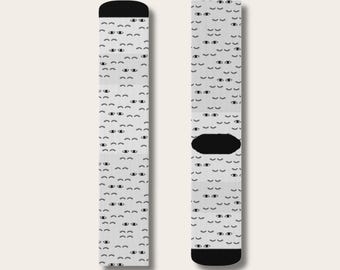 Zwart-witte sokken met wimperprint, unisex, minimalistische sokken met oogmotief, cadeau