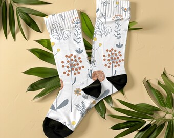 Scandi Boho Wildflower Socks, Unisex, Minimalist Crew Socks, Gift for Women, Flower Lovers