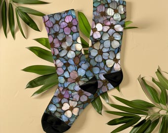 Stained Glass Design Floral Socks, Unisex, Pastel Flower Art Socks, Artistic Gift for Women & Art Lovers, Vintage Art Socks
