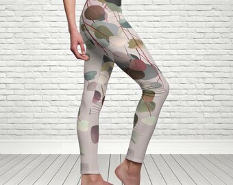 Leggings Cascading Eucalyptus, Zen Activewear, Calças de Yoga em Tons de Verde Sálvia e Azul-petróleo, Presente para Mulheres, Calças de Yoga Artísticas e Conscientes, Natureza Orgânica