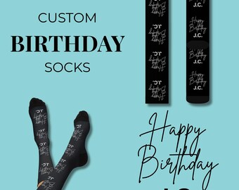 Calcetines personalizados con iniciales de feliz cumpleaños, unisex, calcetines divertidos y personalizados para fiestas de cumpleaños, bonito regalo de cumpleaños para una ocasión especial.