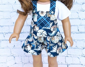 Teal sea shell  shortalls and t-shirt for 18 inch dolls