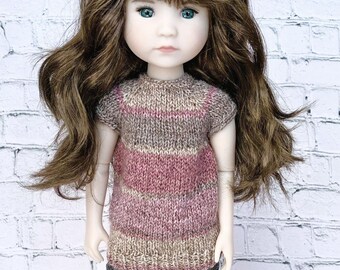 Pink gray hand-knit tunic sweater made to fit Ruby Red Fashion Friend dolls