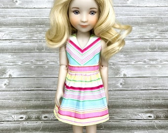 Pastel Striped sleeveless dress made to fit 12 inch Siblies dolls