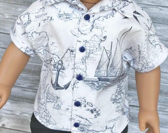 18 Inch Doll Shirt – Yellow Turtle Cotton Button-Up