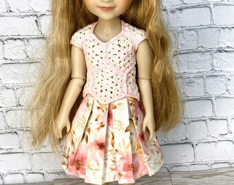 Pink floral pleated skirt made for Ruby Red Fashion Friends and other similar dolls