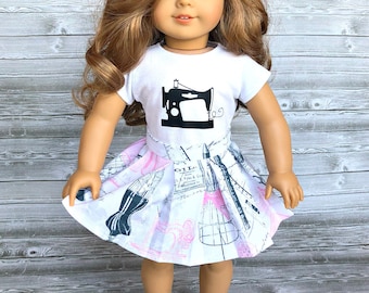 Sew On tee and skirt set for 18 inch dolls - skirt and t shirt set for 18" dolls