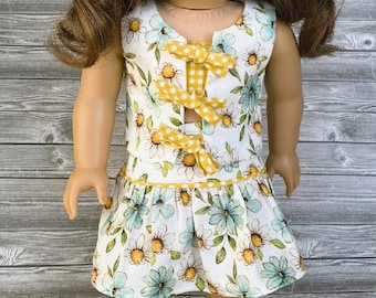 Blue Floral Doll Outfit, Bralette Skirt Set, 18 Inch Dolls