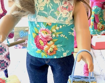 Teal floral lace overlay tank top made to fit 18 inch dolls