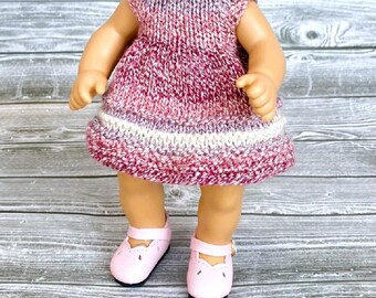 Handknit Doll Dress Set: Pink, Grey, and Cream - Fits 8-inch Dolls