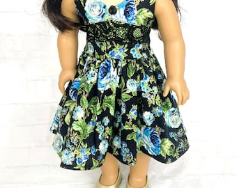 Black floral and lace fancy dress for 18 inch dolls