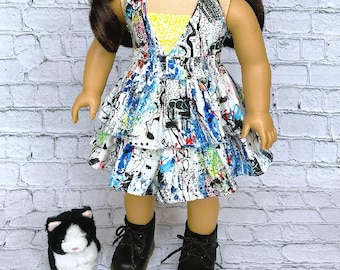Painterly halter dress made to fit the popular 18 inch soft body dolls