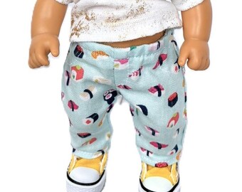 Blue Sushi print jeans made for the 8 inch little Baby dolls