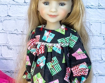 Gift print pajamas for 14 and 15 inch dolls like Ruby Red or Wellie