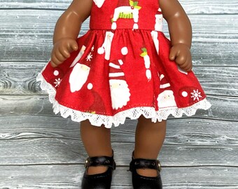 Red Santa Gnome Doll Dress with Lace Headband: Fits 8-Inch Baby Dolls