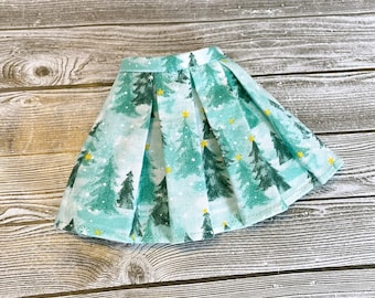 Blue green pleated skirt made to fit Siblies dolls - Christmas winter skirt
