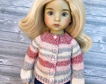 Pink striped hand knit Cardigan for 13" Little Darling Dolls