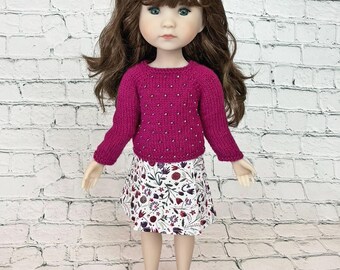 Burgundy beaded hand-knit long sleeve sweater made to fit Ruby Red Fashion Friends dolls