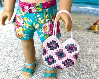 Hand-crocheted Big pink granny square bag made for dolls