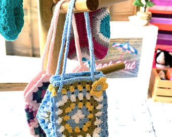 Hand-crocheted Blue paper bag style purse made for dolls