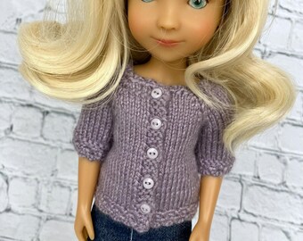 Lavender hand-knit cardigan sweater made to fit 12 inch Siblies dolls