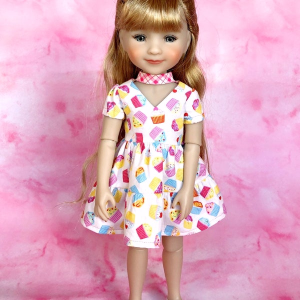 Cupcake and pink gingham Jasmine Dress for 14-15 inch dolls
