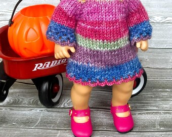 Rainbow stripes lacy dress handknit for 8 inch Baby dolls