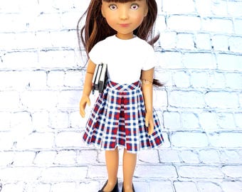 Pleated skirt for Siblies dolls - red, white, and blue plaid school girl skirt