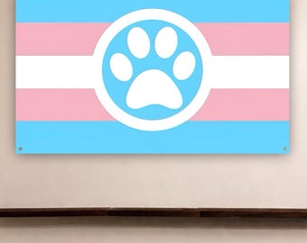 Drapeau trans à fourrure | Tapisserie murale à imprimé pattes bleu rose | Décoration pour dortoir fandom à fourrure | Cadeau pour fan à fourrure Trans Pride - Drapeau trans