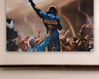 Fernando Alonso Vintage F1 Flag | Renault Formula 1 Wall Tapestry | Aesthetic Dorm Room Decor | Alonso Fan Gift