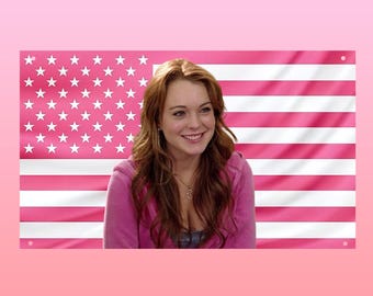 Lindsay Lohan Pink US Flag, Mean Girls Cady Pink Tapestry, 2000s Movie Wall Decor, Frat Room Flag, Y2K Fan Gift