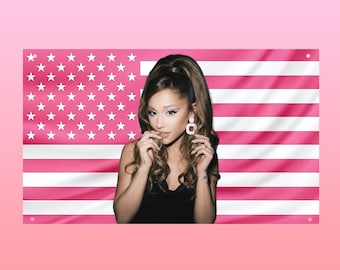 Ariana Grande Pink US Flag | Pop Star Singer Wall Tapestry | Aesthetic Dorm Room Decor | Ariana Grande Fan Gift