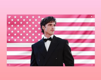 Jacob Elordi Pink American Flag Tapestry, Euphoria Nate Jacobs Flag, Hot Actor Frat Room Decor, Celebrity Aesthetic Wall Flag