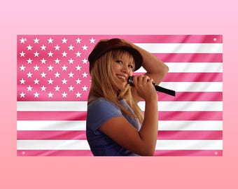 Hilary Duff Pink US Flag | Lizzie McGuire Wall Tapestry | Vintage Y2K Dorm Room Decor | Lizzie McGuire Fan Gift