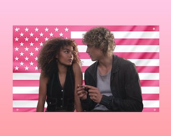 Sunrise on the Reaping Flag Haymitch Abernathy Lenore Dove, Hunger Games Aesthetic Flag, Pink US Flag Frat Room Decor - Joseph Zada Flag