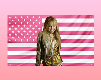 Hannah Montana Pink US Flag | Miley Stewart Wall Tapestry | Y2K Nostalgia Dorm Room Decor | Hannah Montana Fan Gift