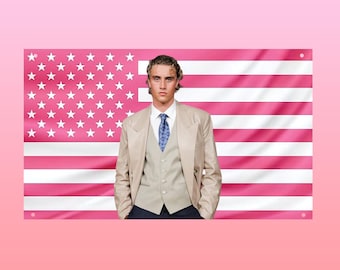 Pink Joseph Zada Flag, Hunger Games Aesthetic Tapestry, Sunrise on the Reaping Inspired Wall Decor, Pink Flag Frat Room - Haymitch Abernathy