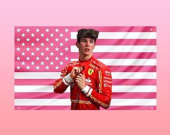 Tapisserie Oliver Bearman Drapeau F1 - Pilote de Formule 1 Rose Drapeau des Etats-Unis Décoration murale esthétique course pour dortoir Frat