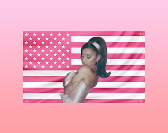 Ariana Grande Pink US Flag | Pop Star Aesthetic Wall Flag | Hot Girl Dorm Frat Room Decor | Girly Icon Wall Art
