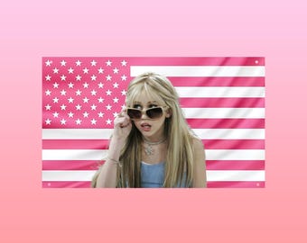 Drapeau rose des Etats-Unis Hannah Montana | Tapisserie esthétique vintage emblématique Hannah Montana | Décoration murale pop star