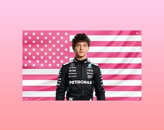 Drapeau Kimi Antonelli | Drapeau mural pour jeune pilote de course de F1 | Bannière rose drapeau américain | Décoration esthétique pour dortoir, fraternité ou chambre à coucher
