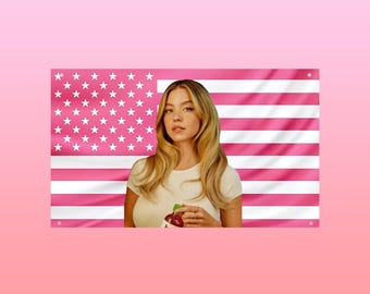 Drapeau américain rose Sydney Sweeney - Décoration murale rose pour chambre à coucher, dortoir et tapisserie américaine pour célébrités