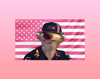 Drapeau Max Verstappen Sid Meme - Drapeau américain rose F1 amusant, Formule 1 Meme Tenture murale