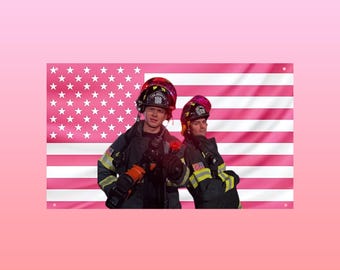Evan Buckley Eddie Diaz Pink US Flag | 9-1-1 Firefighter Buddie Aesthetic | Hot Firefighter Frat Dorm Flag