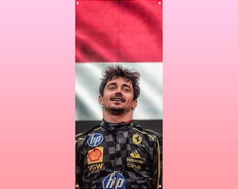 Drapeau Charles Leclerc Monaco | Pilote Ferrari F1 Tenture murale | Décoration esthétique pour dortoir | Cadeau de fan Charles Leclerc